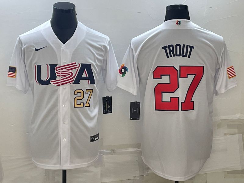 Men 2023 World Cub USA #27 Trout White Nike MLB Jersey3->more jerseys->MLB Jersey